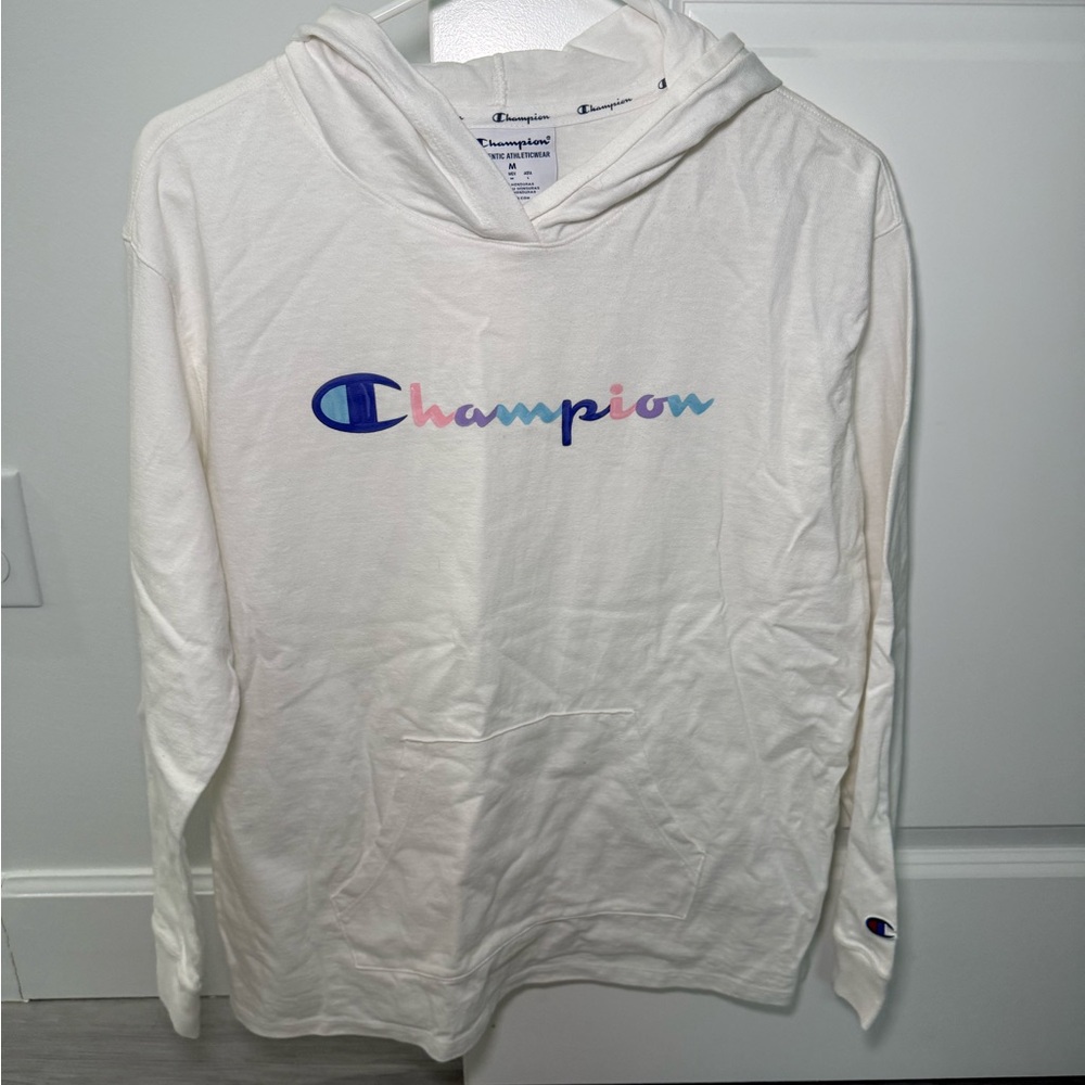 Champion Cream Hoodie with Multicolor Logo